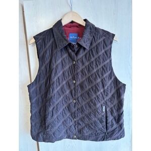 Vintage Faconnable Women's Vest Full Zip Quilted Solid Brown Size XL Zip Pockets